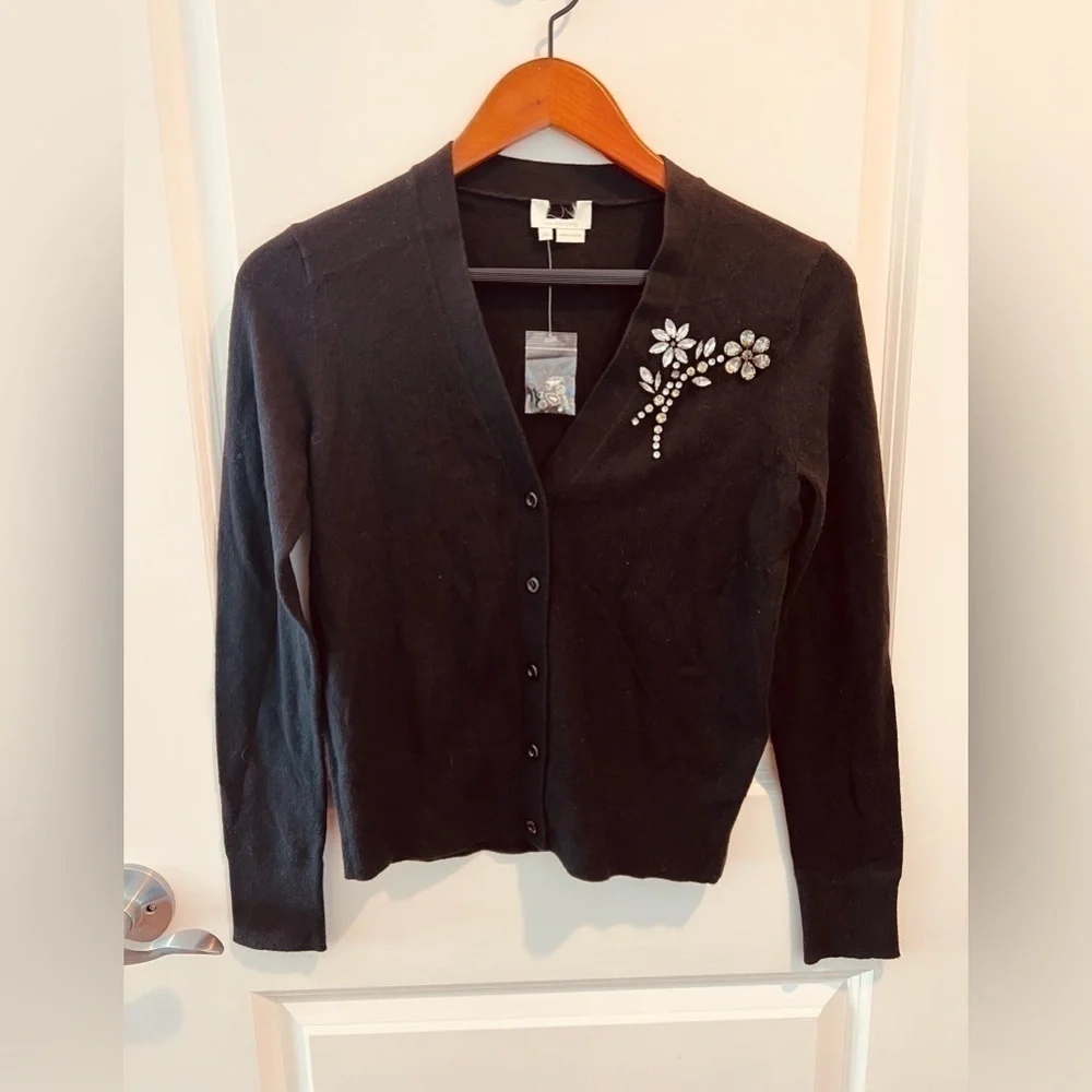 Kate Spade Black Embellished Brooch Cardigan Size XS